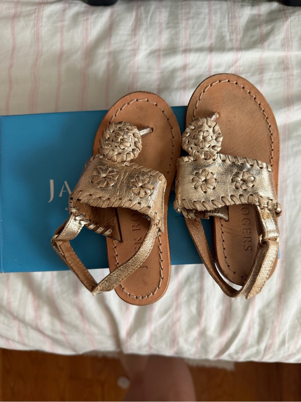 Jack Rogers Gold Metallic Leather Toddler Sandals